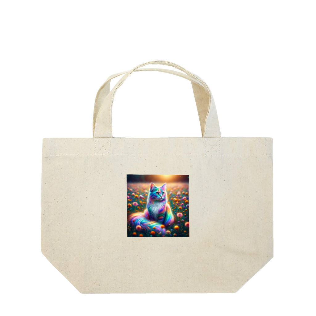 momonekokoの虹色に輝く優雅な猫 ランチトートバッグ