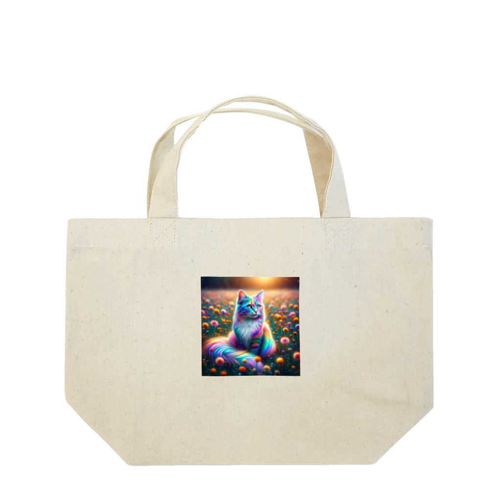 momonekokoの虹色に輝く優雅な猫 Lunch Tote Bag