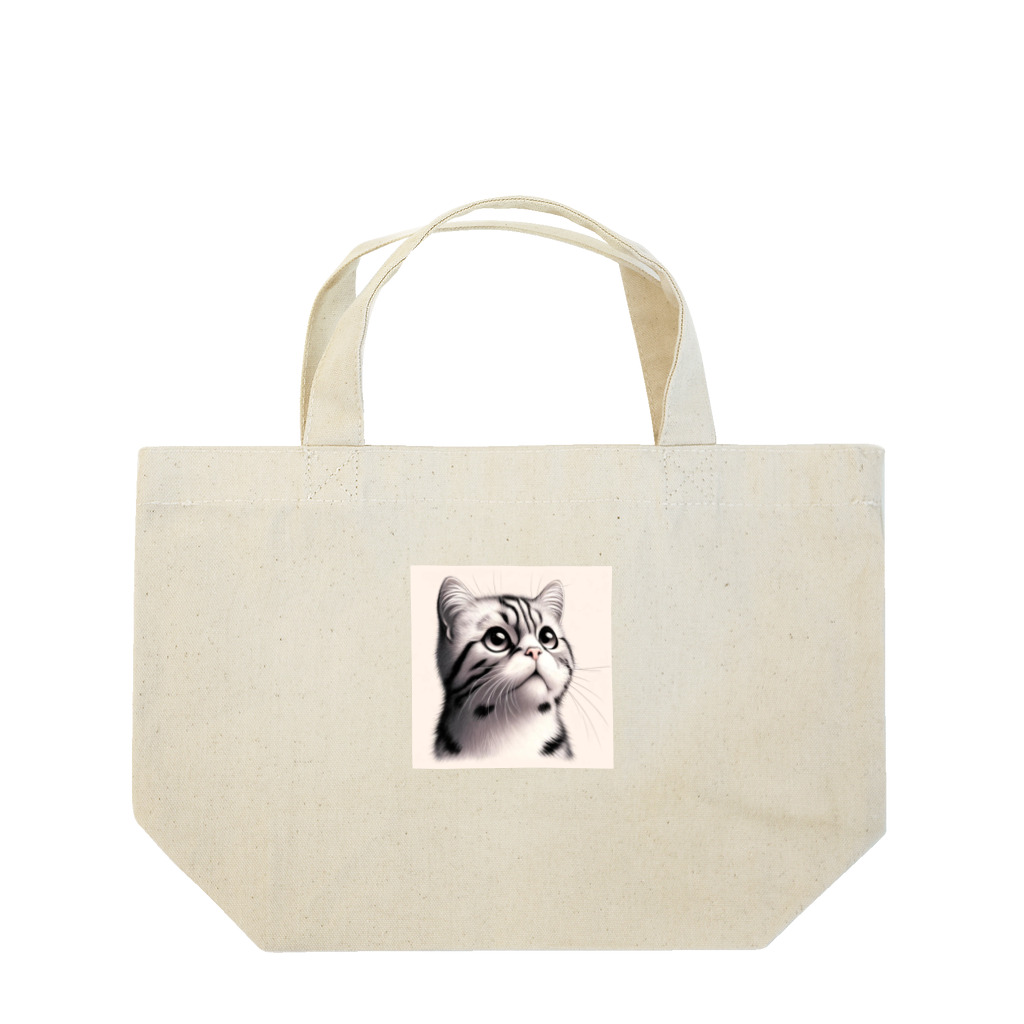 獣医学生の高橋さんの斜め上を見る猫 Lunch Tote Bag