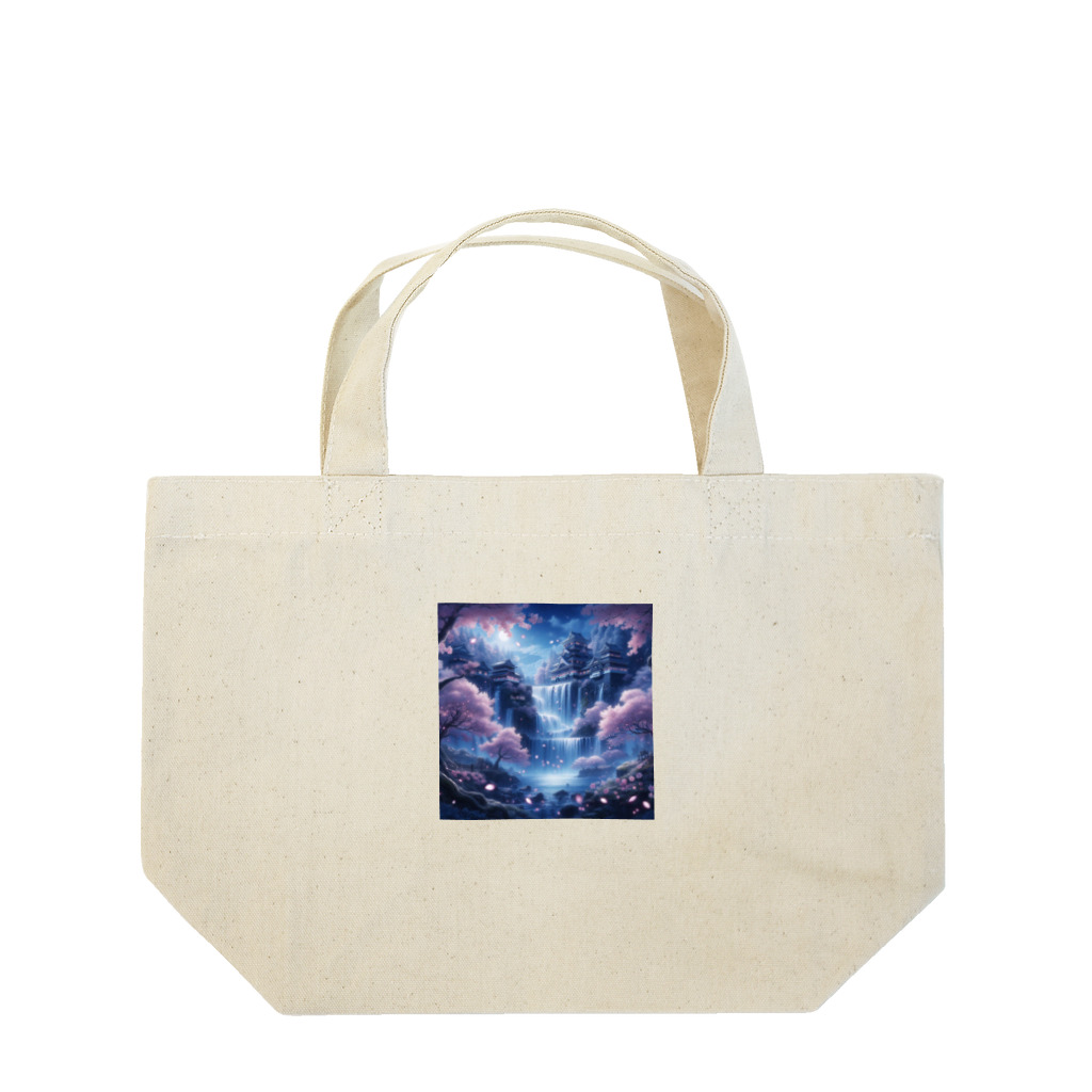 美女 アニメ 風景 の広大な滝 夜桜 Lunch Tote Bag