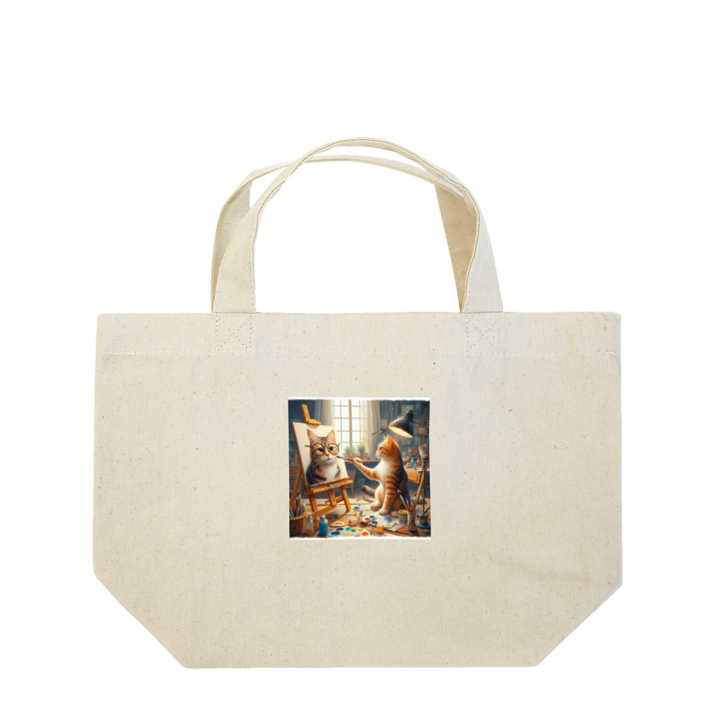 ニャーちゃんショップのネコを描くネコ Lunch Tote Bag