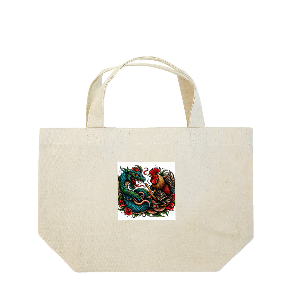 mitsu_tattooの鶏と蛇の喧嘩 Lunch Tote Bag