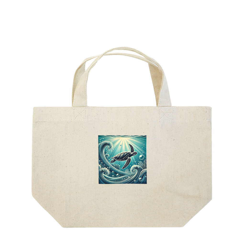 海の幸のウミガメと水流 Lunch Tote Bag