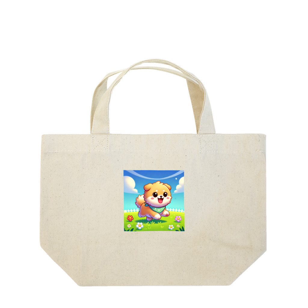 柴犬LOVEの花咲く庭で楽しそうに走る柴犬ちゃん Lunch Tote Bag