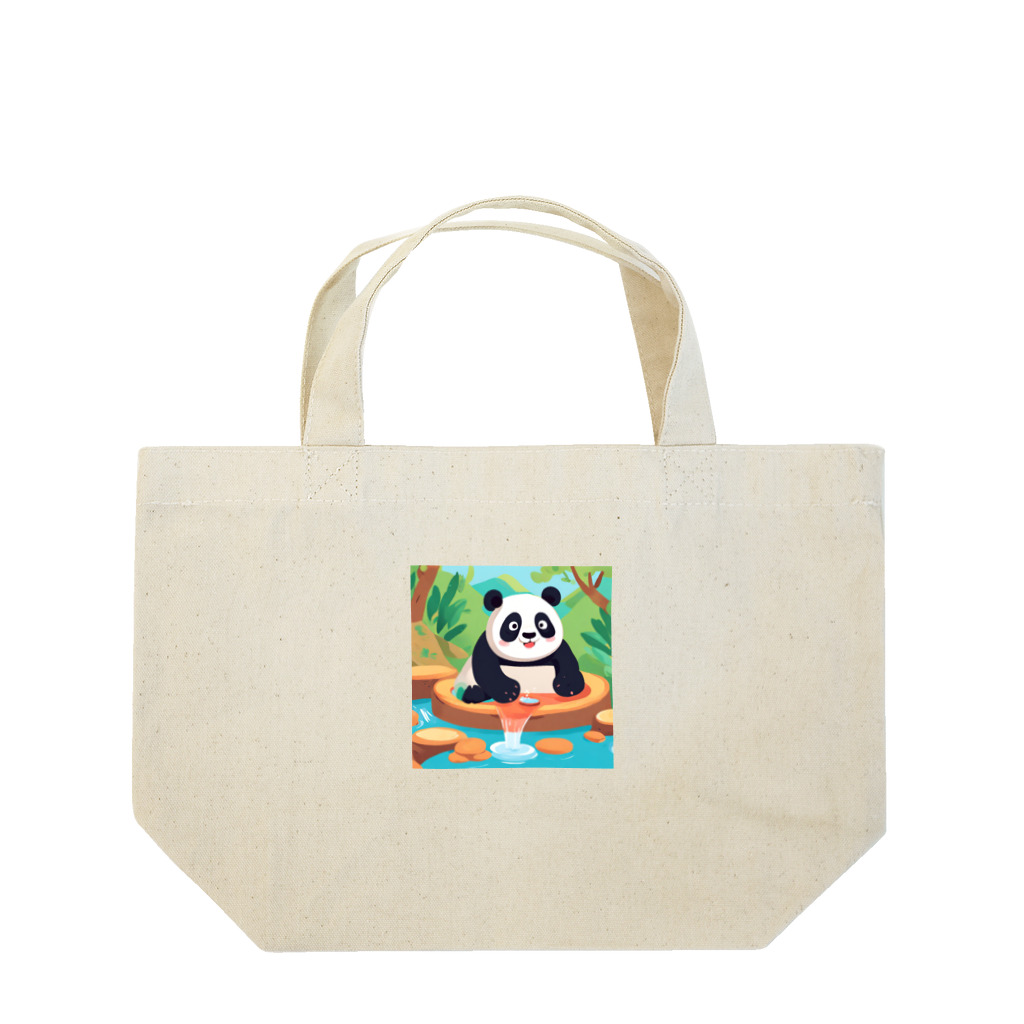 萌えキャラ大好きの温泉を楽しむパンダイラストのグッズ Lunch Tote Bag