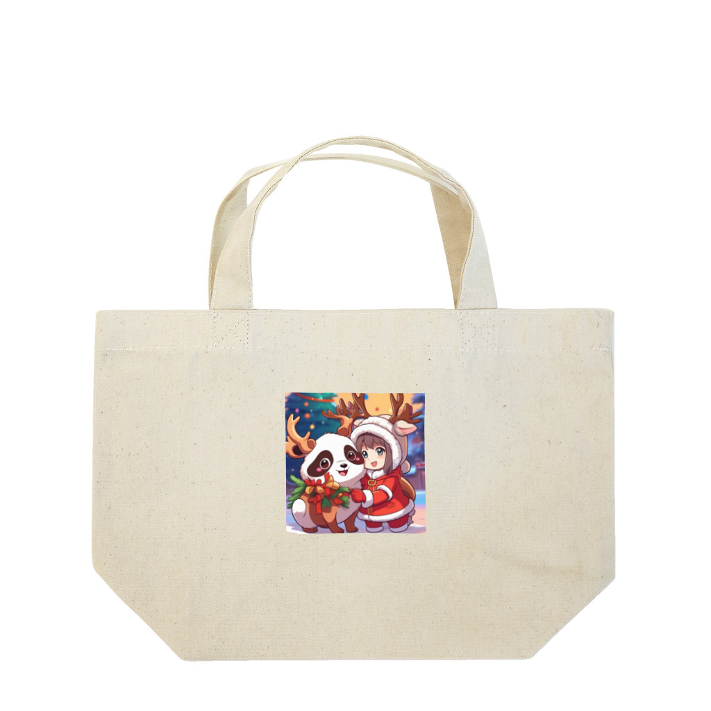 動物大好き＠たつまるのトナカイパンダとサンタはいつも仲良し Lunch Tote Bag