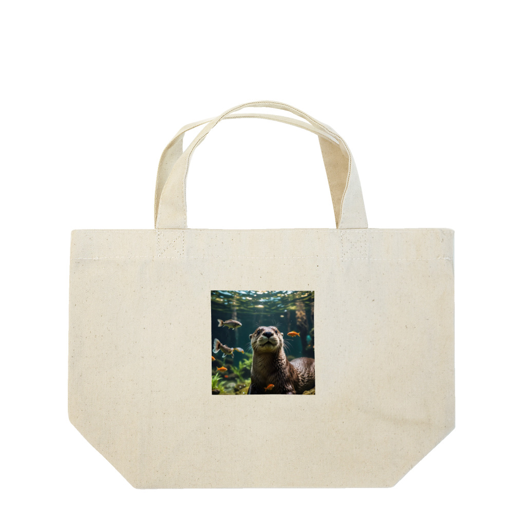 kawausonの水中で気ままに泳ぐ愛らしいカワウソ Lunch Tote Bag