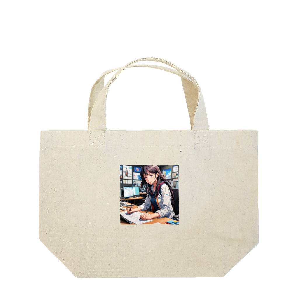 エーアイコの学者風の女性が研究しているシーン Lunch Tote Bag