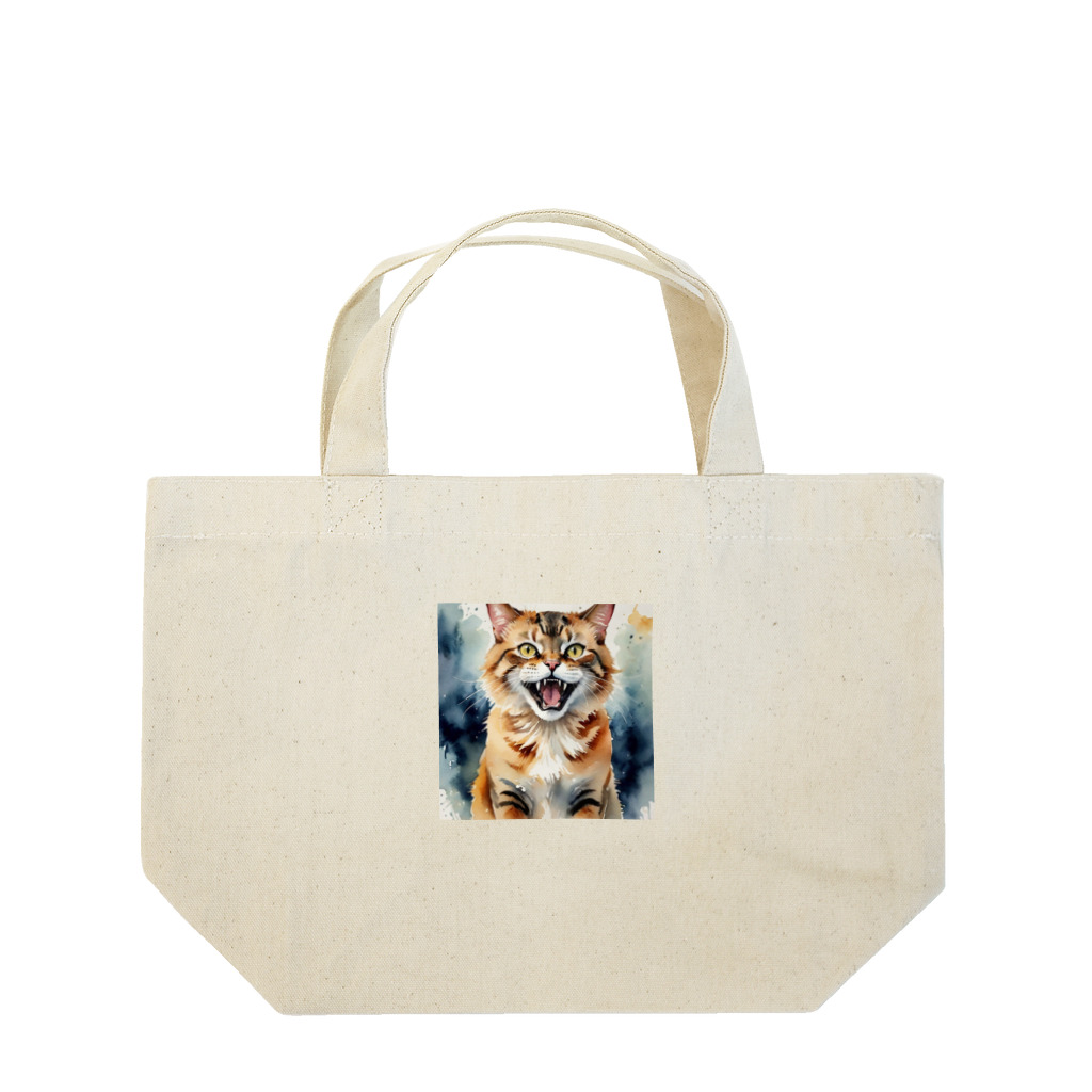 おさけふざけ＠アル中戦隊の怒った猫の表情が鮮やかに描かれた水彩画 Lunch Tote Bag