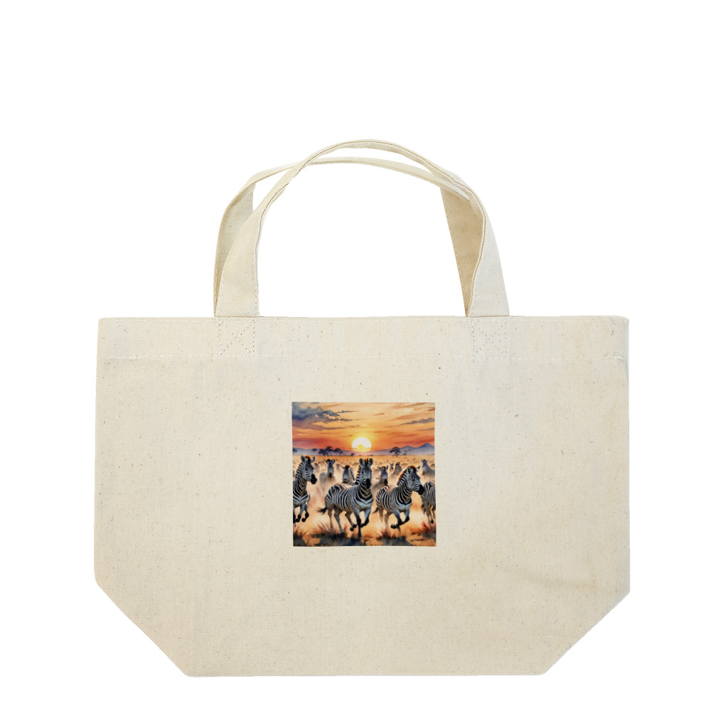 nigihayahiの夕焼けを走るシマウマ Lunch Tote Bag