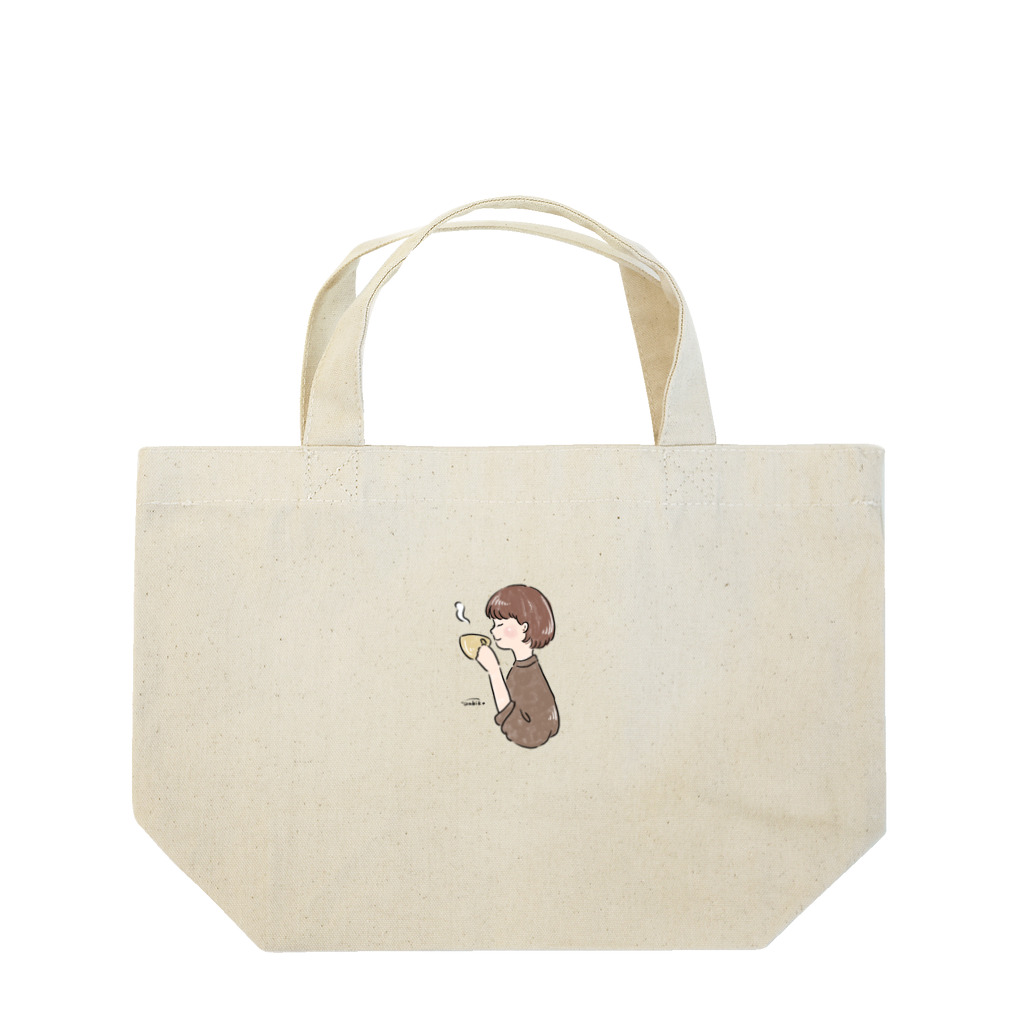 Sakikoのほっとひと息つく女の子　カフェ　ブラウン Lunch Tote Bag