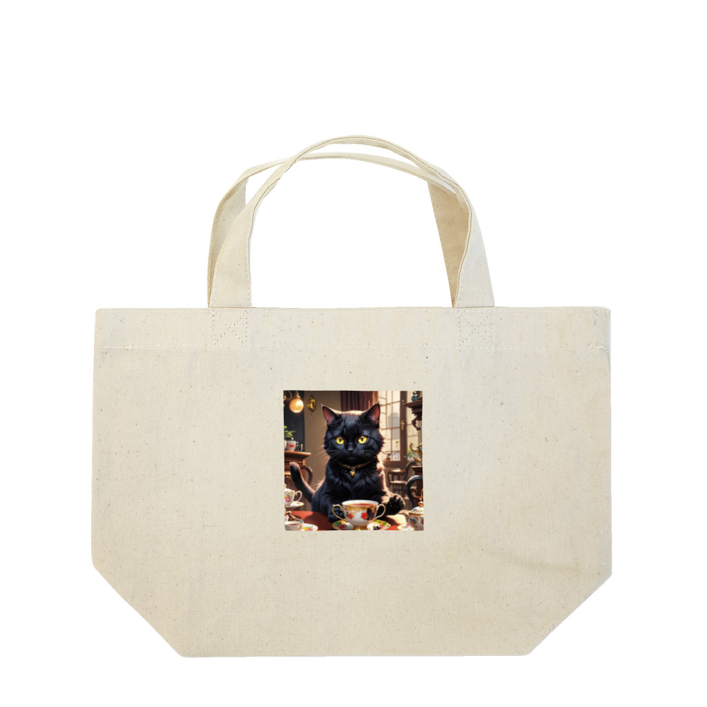 otya-nekoのお茶の時間・ティータイム黒猫 ランチトートバッグ