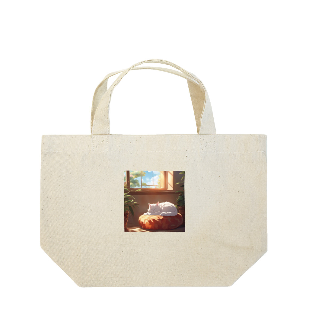 cat@kawaiiのお昼寝する白猫 Lunch Tote Bag