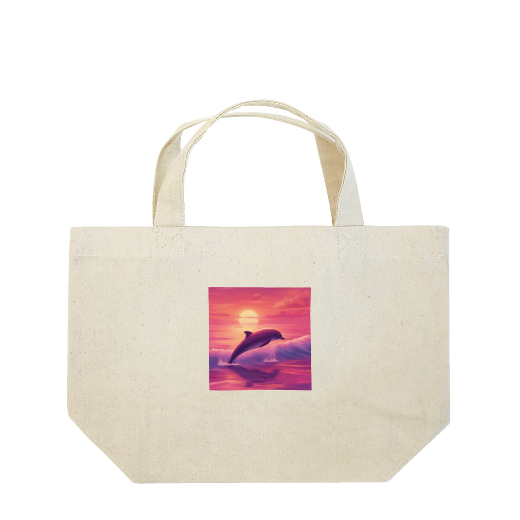 キャリーのサンセットビーチのピンクイルカ Lunch Tote Bag