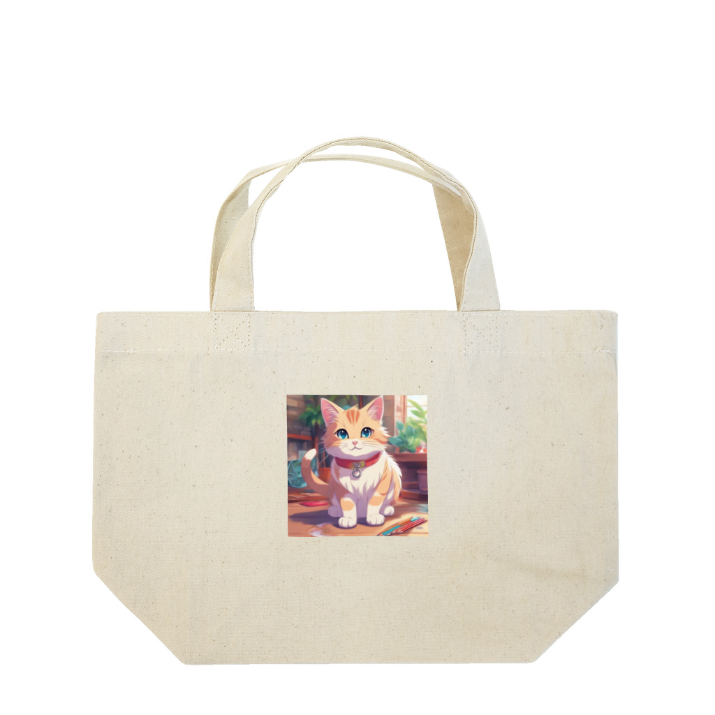 ネコのお部屋の絵を描くネコ Lunch Tote Bag