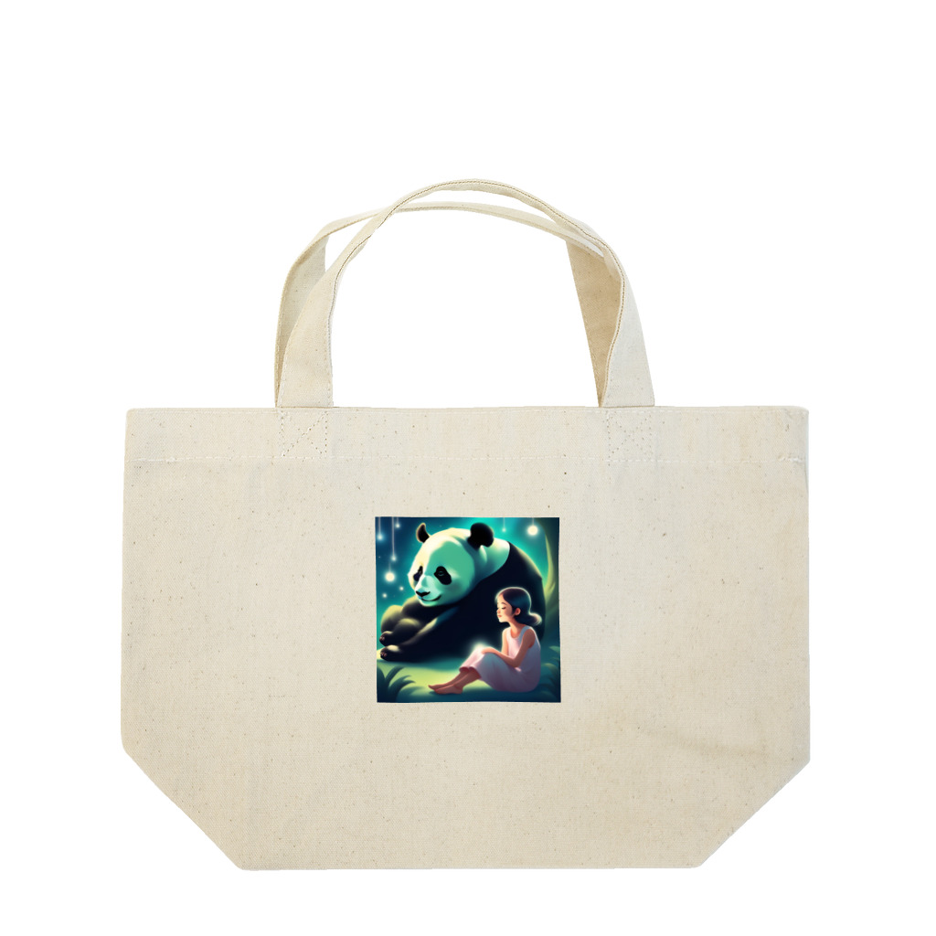 ぱんだ好きの店の月夜のパンダと女の子2 Lunch Tote Bag