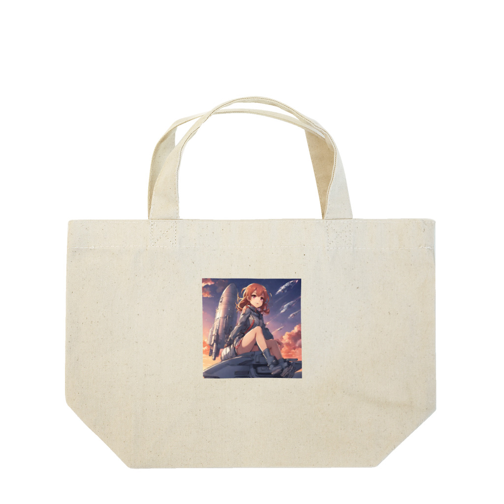 プリンゴブリンの夕陽に輝くロケット子さん Lunch Tote Bag