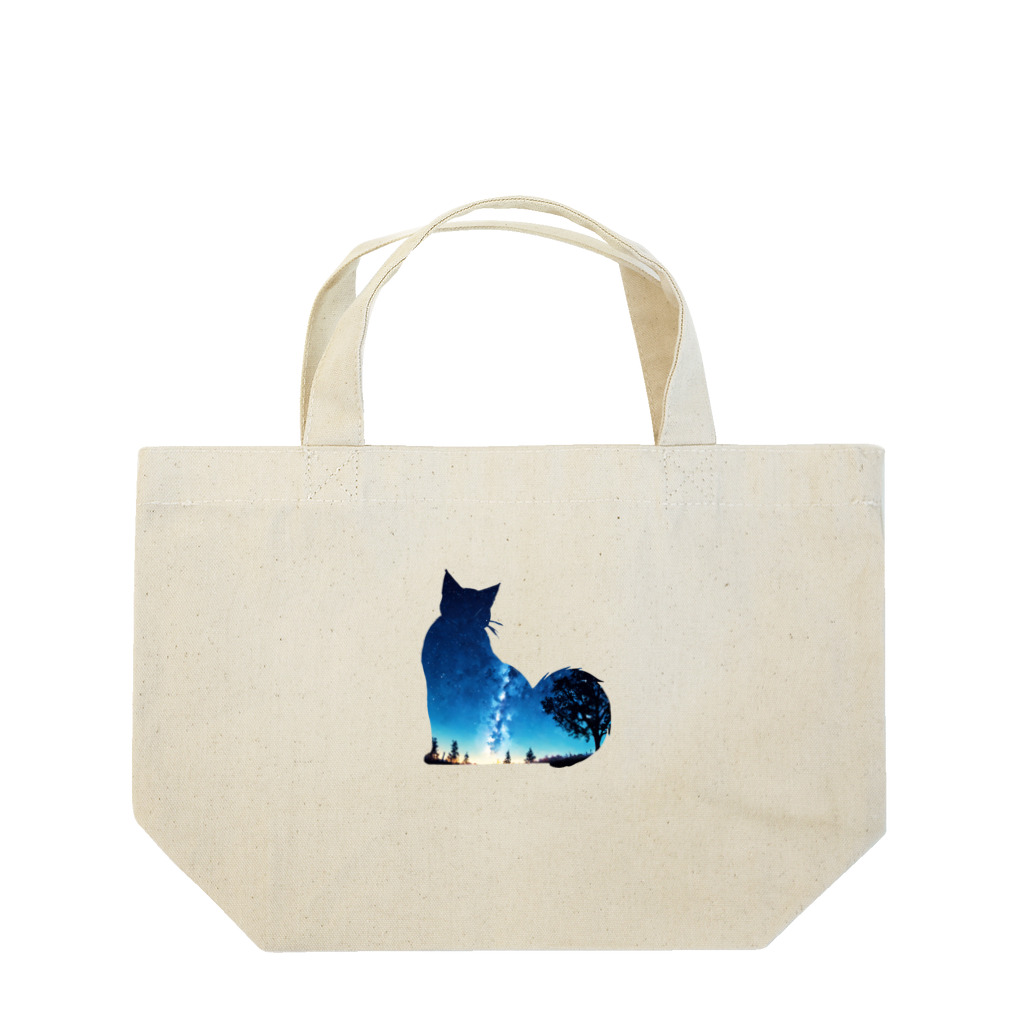 猫との風景の星空と猫_005 Lunch Tote Bag