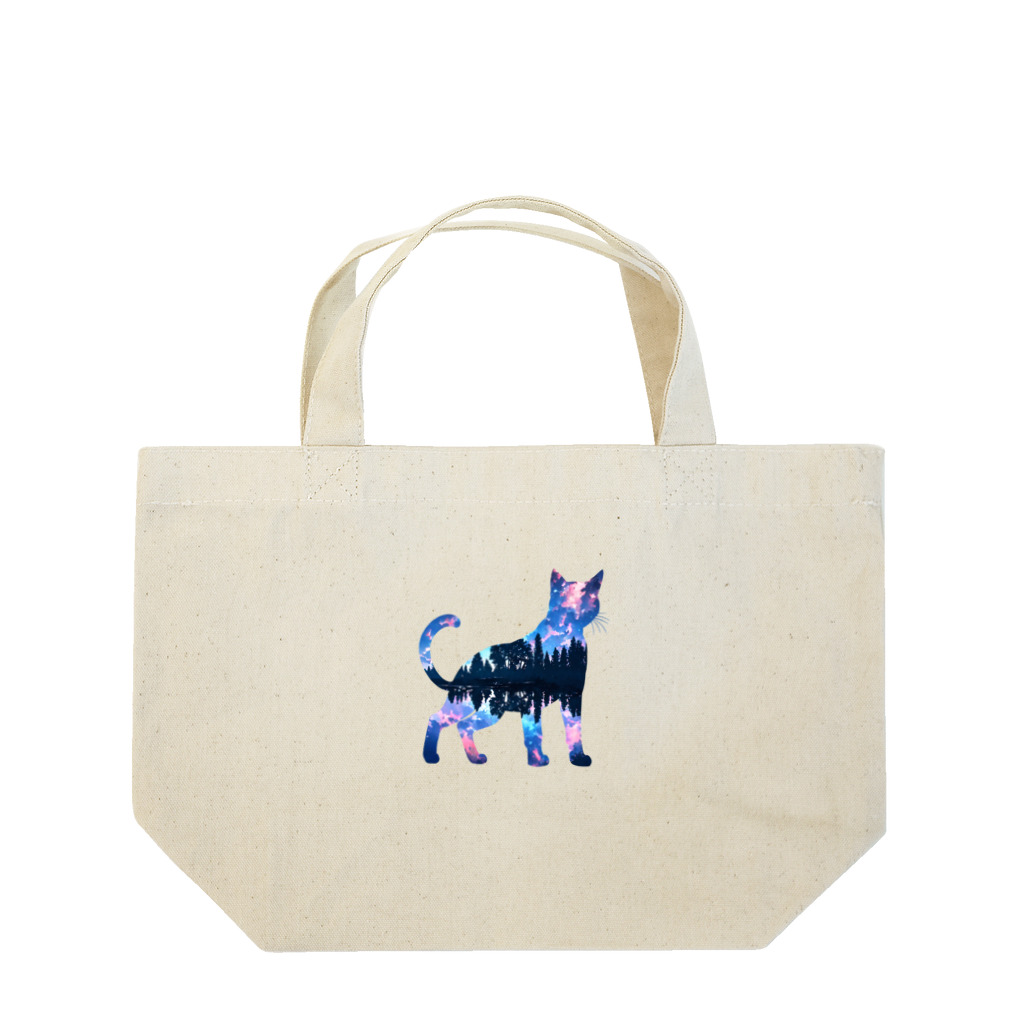 猫との風景の星空と猫_009 Lunch Tote Bag