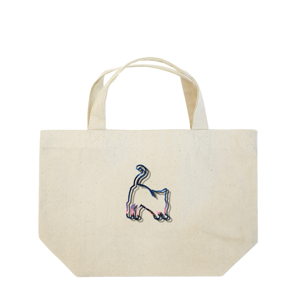 猫との風景の伸びをする枠ねこ_青 Lunch Tote Bag