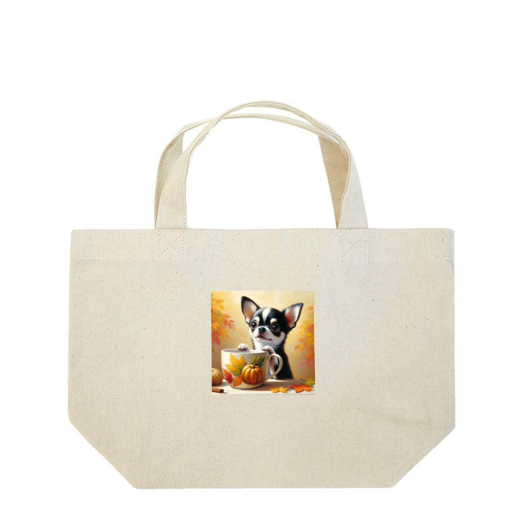 DeenaDeeのAutumn Curiosity: Chihuahua & Mug Magic 秋の好奇心: チワワとマグカップ Lunch Tote Bag