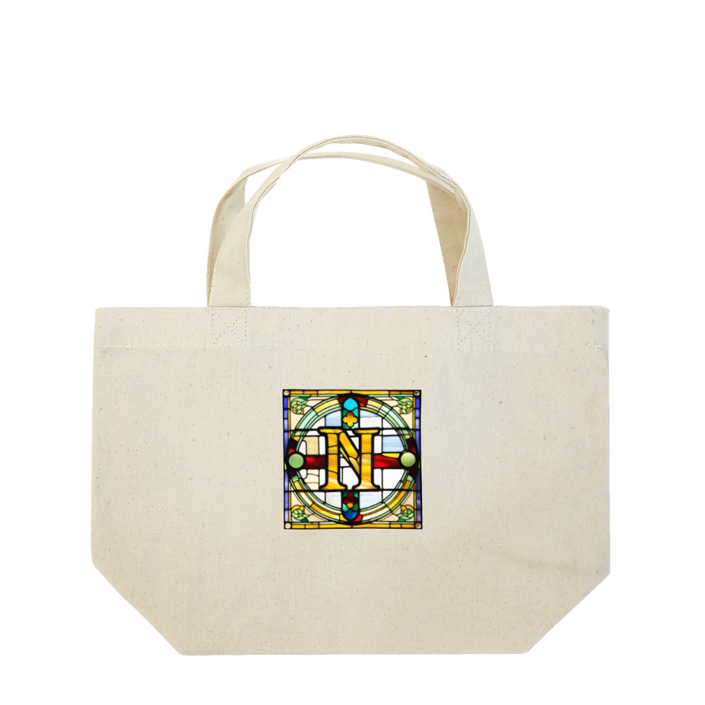 alphabet stained glassのstained glass N Lunch Tote Bag