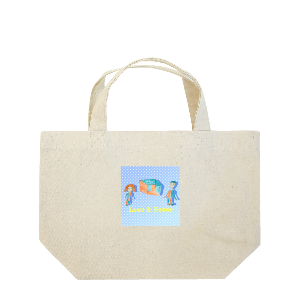 Tamon-TamonのLove & Peace ブルードット Lunch Tote Bag