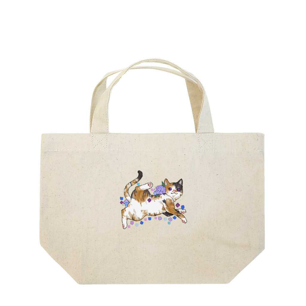 Rm-rm0rmsの紫陽花三毛猫ちゃん Lunch Tote Bag