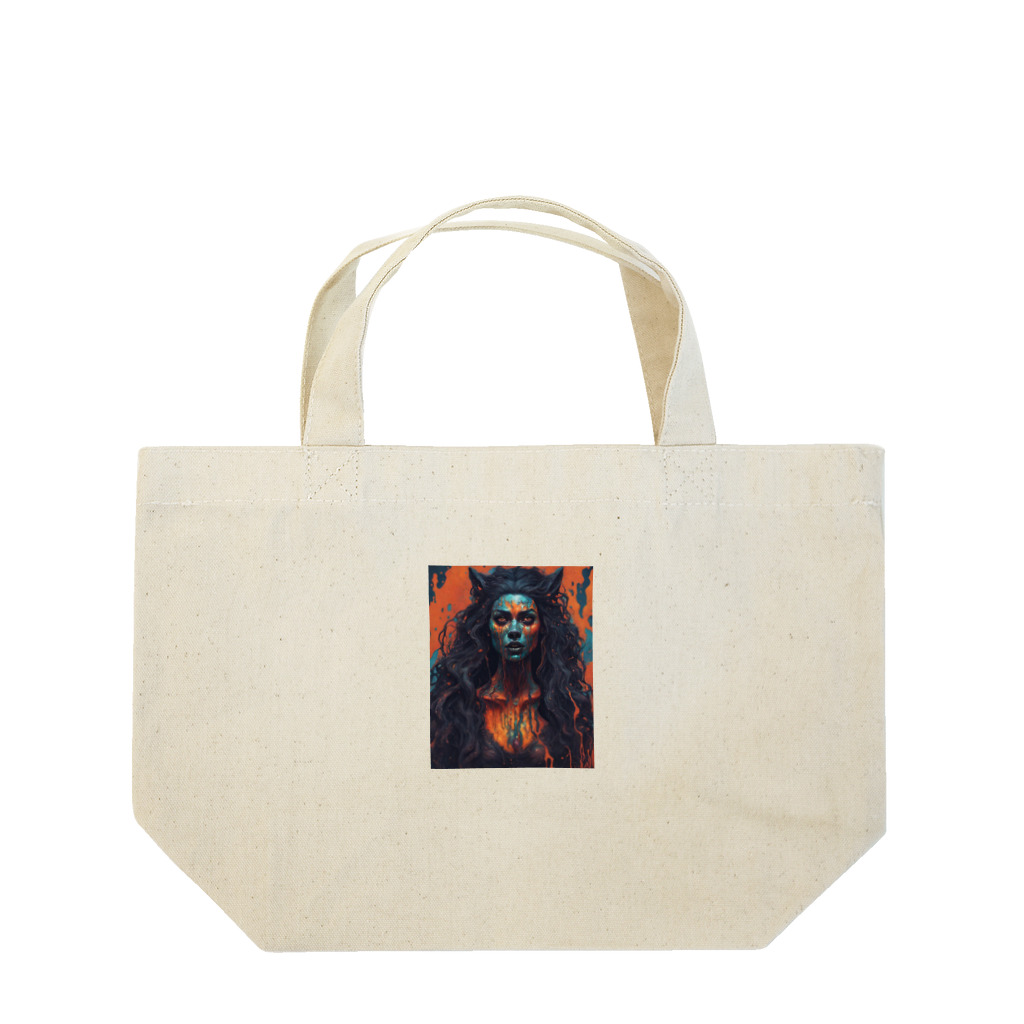 ワンダーワールド・ワンストップのミステリアスなダークウルフの女性 Lunch Tote Bag