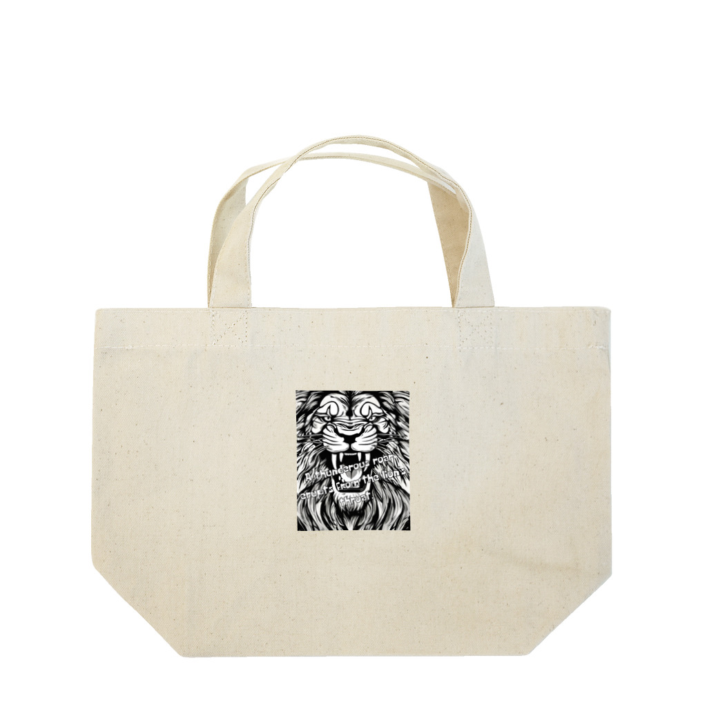 SERIY_SHOPの荘厳なる支配者：モノトーンのライオンの描画 ランチトートバッグ
