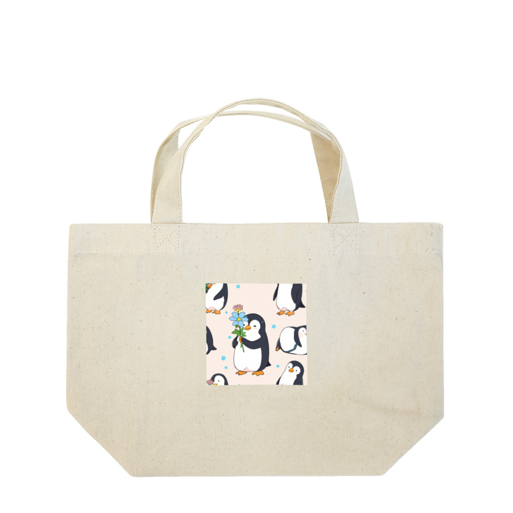 ganeshaの花を持ったかわいいペンギン Lunch Tote Bag