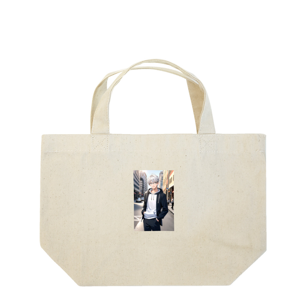 ほっこりアニメマートの白髪メガネ男子 Lunch Tote Bag