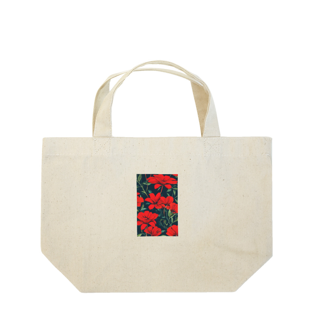 モノクロの赤花 ランチトートバッグ