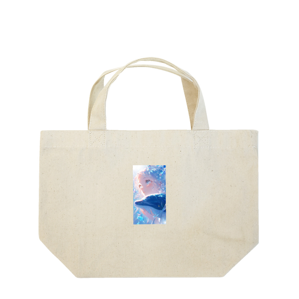 少女と神秘の出逢いのイルカと少女の出逢い Lunch Tote Bag