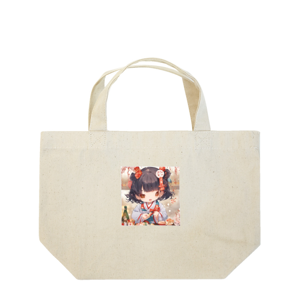 rina-suzuの新春の可愛い女の子 ランチトートバッグ
