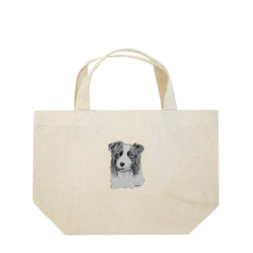 greetenのボーダーコリー　アート犬モノクロ ランチトートバッグ