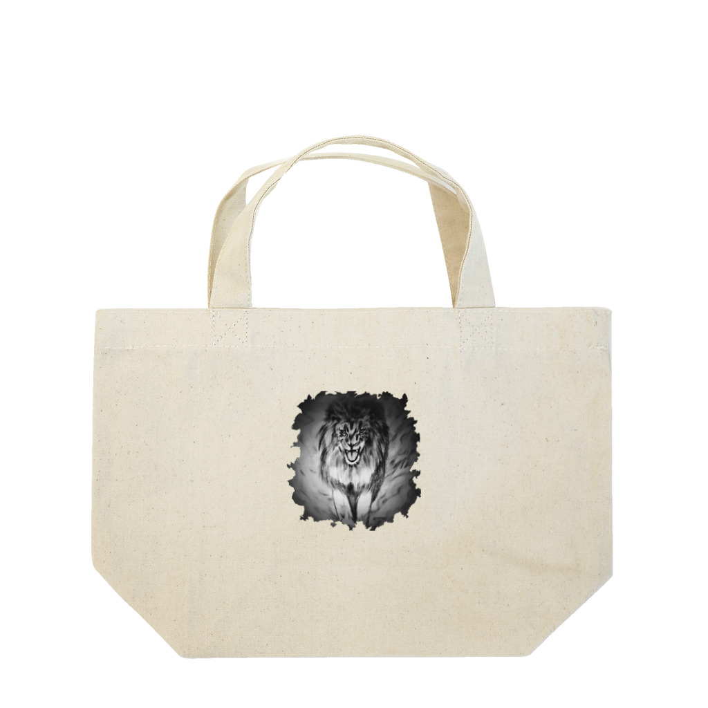 greetenのライオン　アートアニマル　モノクロ ランチトートバッグ