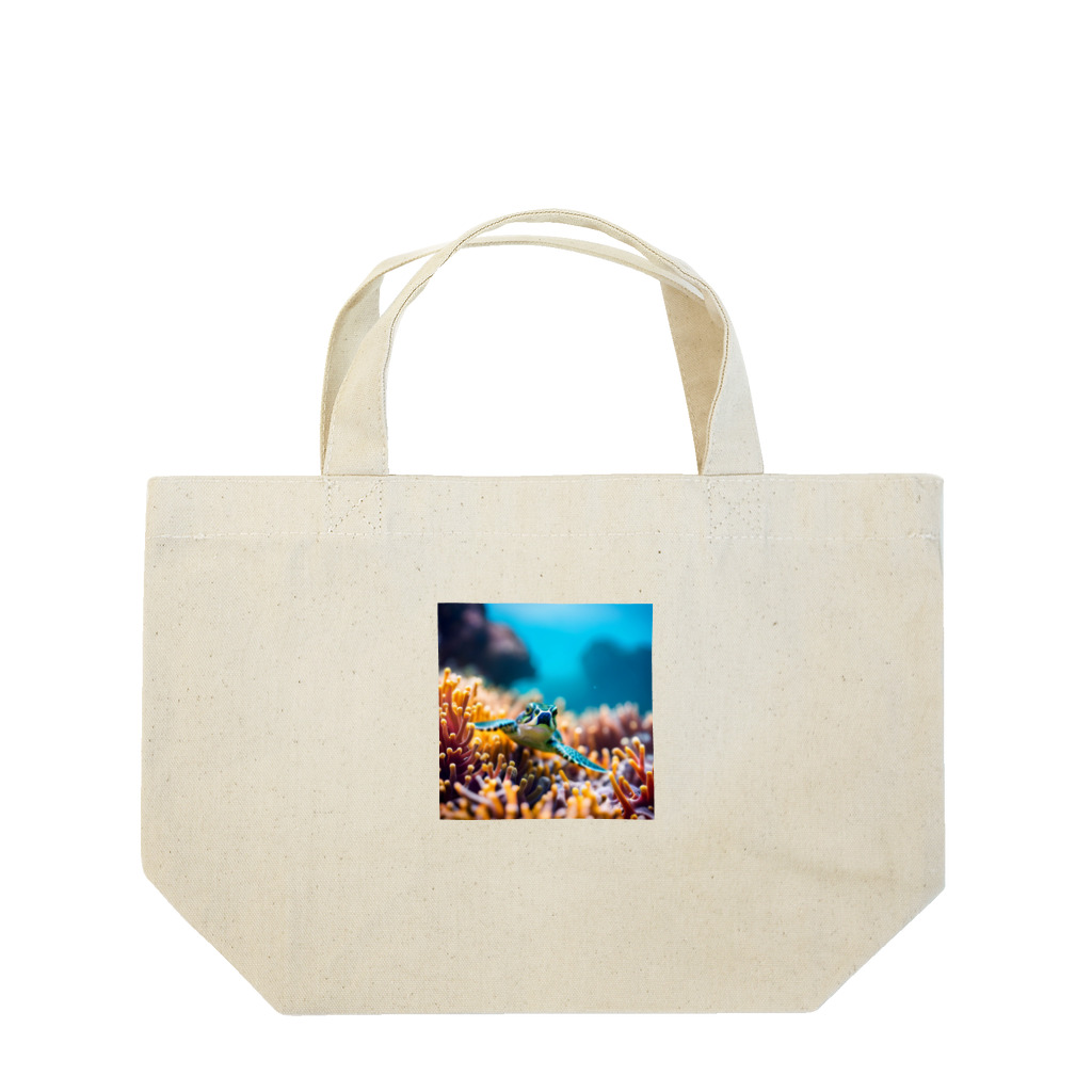 光るハイビスカスの珊瑚と亀 Lunch Tote Bag