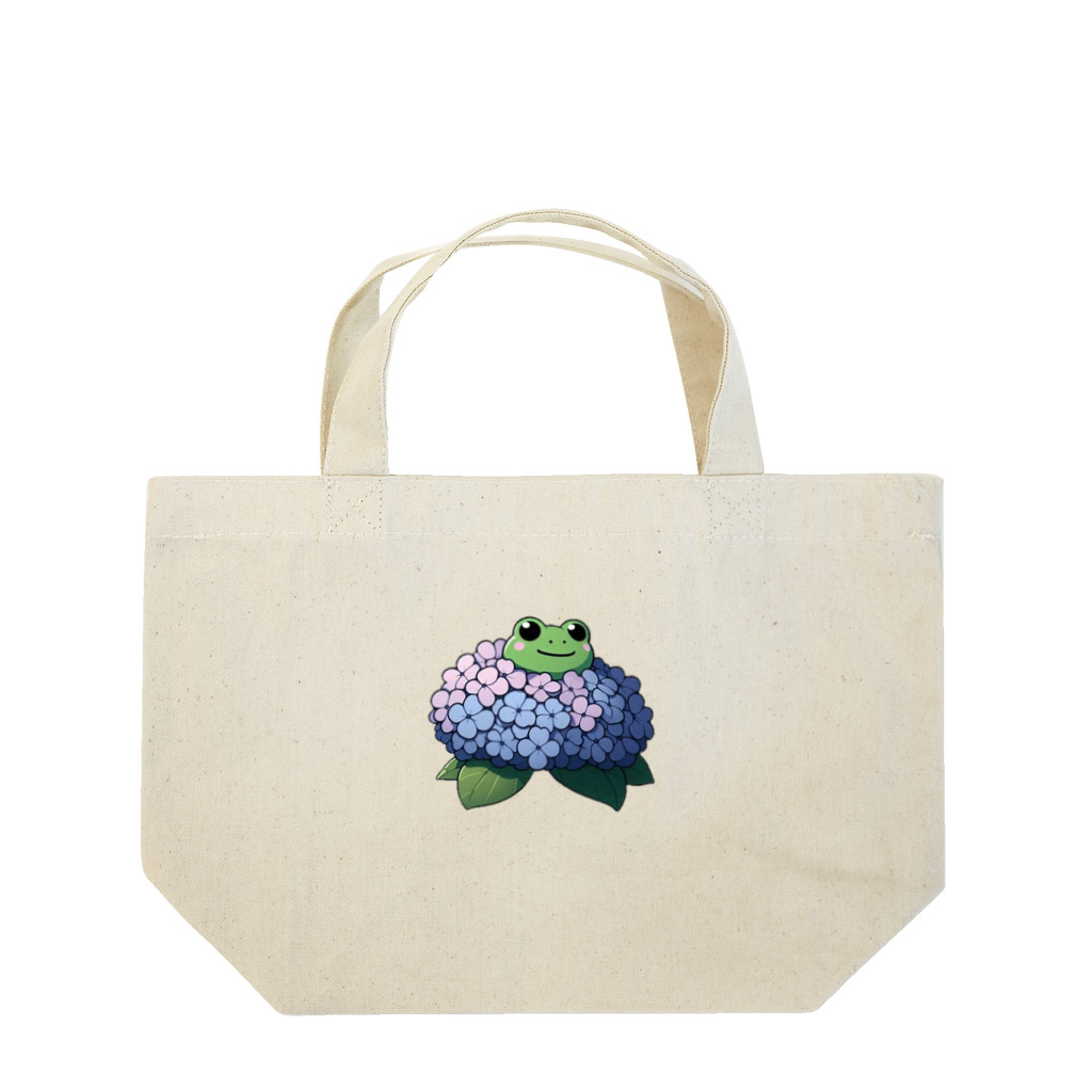 終わらない夢🌈の紫陽花の花と可愛いアマガエル🐸 Lunch Tote Bag