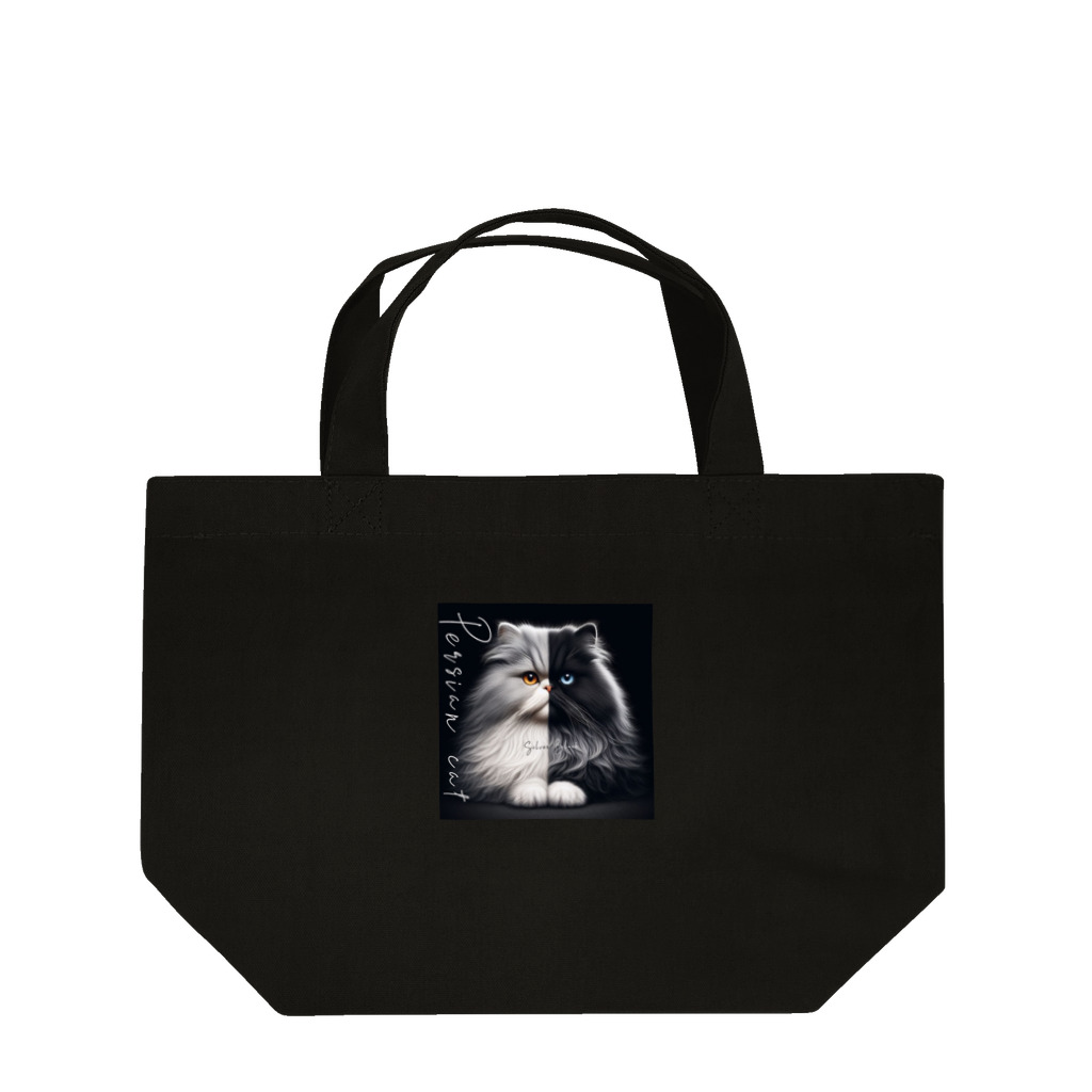 PALA's SHOP　cool、シュール、古風、和風、のPersian cat　Silver&Black Lunch Tote Bag