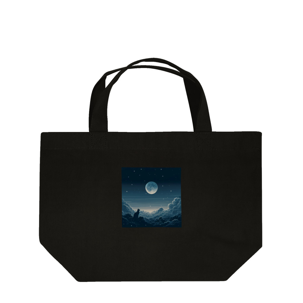 MONOQLO-no-SEKAIの満ちる月と黒猫。 Lunch Tote Bag