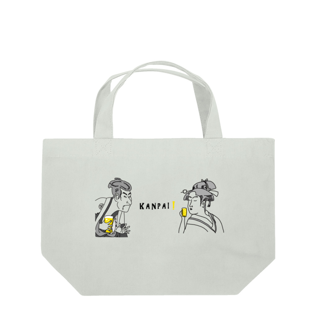 ビールとアート TM-3 Designの名画 × BEER（浮世絵男女）黒線画 Lunch Tote Bag