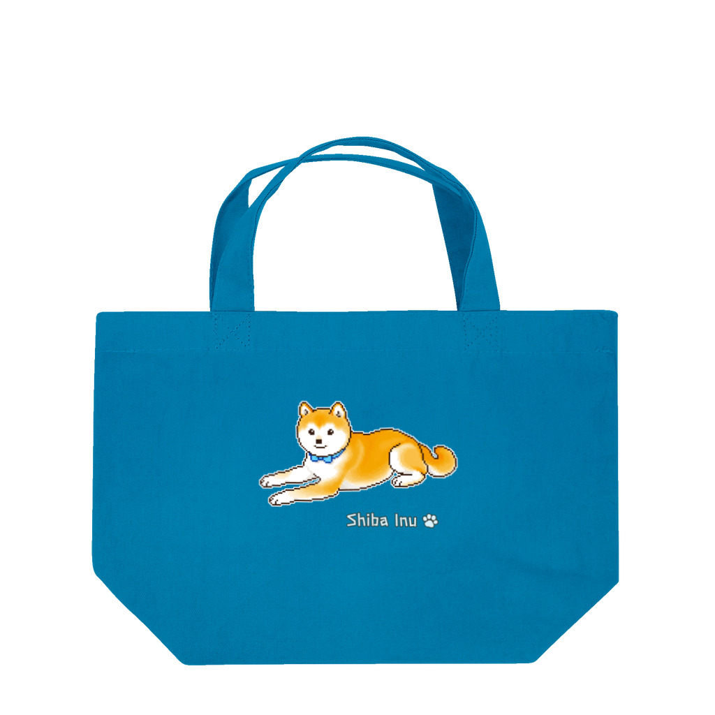 Shiba Inu Streetの水色の首輪をつけてゆったり座る柴犬のドット絵 Lunch Tote Bag