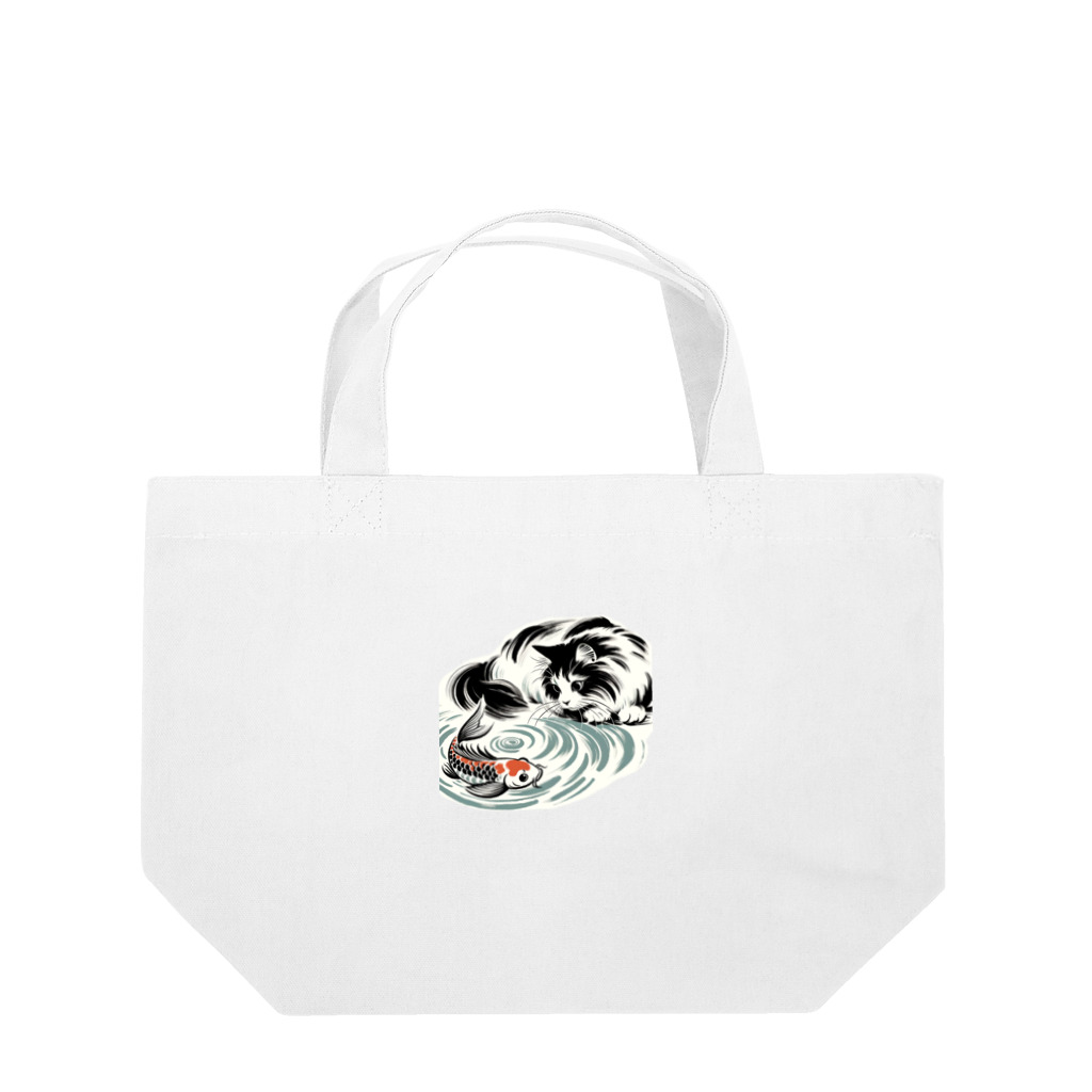 MakotOの猫と鯉（水墨画風） ランチトートバッグ