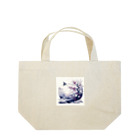 raio-nの白背景の和風夜景 - 月と梅と鶴 Lunch Tote Bag