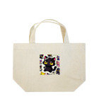 hiiro_catの魅惑の黒猫が、カラフルな背景と調和してかわいさを放つシーン Lunch Tote Bag