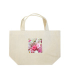 meke flowersのピンクローズのガーリーな花柄 ランチトートバッグ