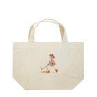 南国のかわいい犬と散歩をする女性 Lunch Tote Bag