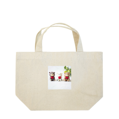 くまの３兄弟 ぷっくりハート:赤 Lunch Tote Bag