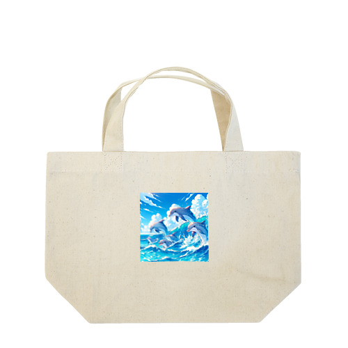 海で遊ぶイルカたちの楽しい風景 Lunch Tote Bag